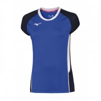 Волейбольная футболка женская Mizuno PREMIUM HIGH-KYU TEE Синий/Темно-синий/Белый