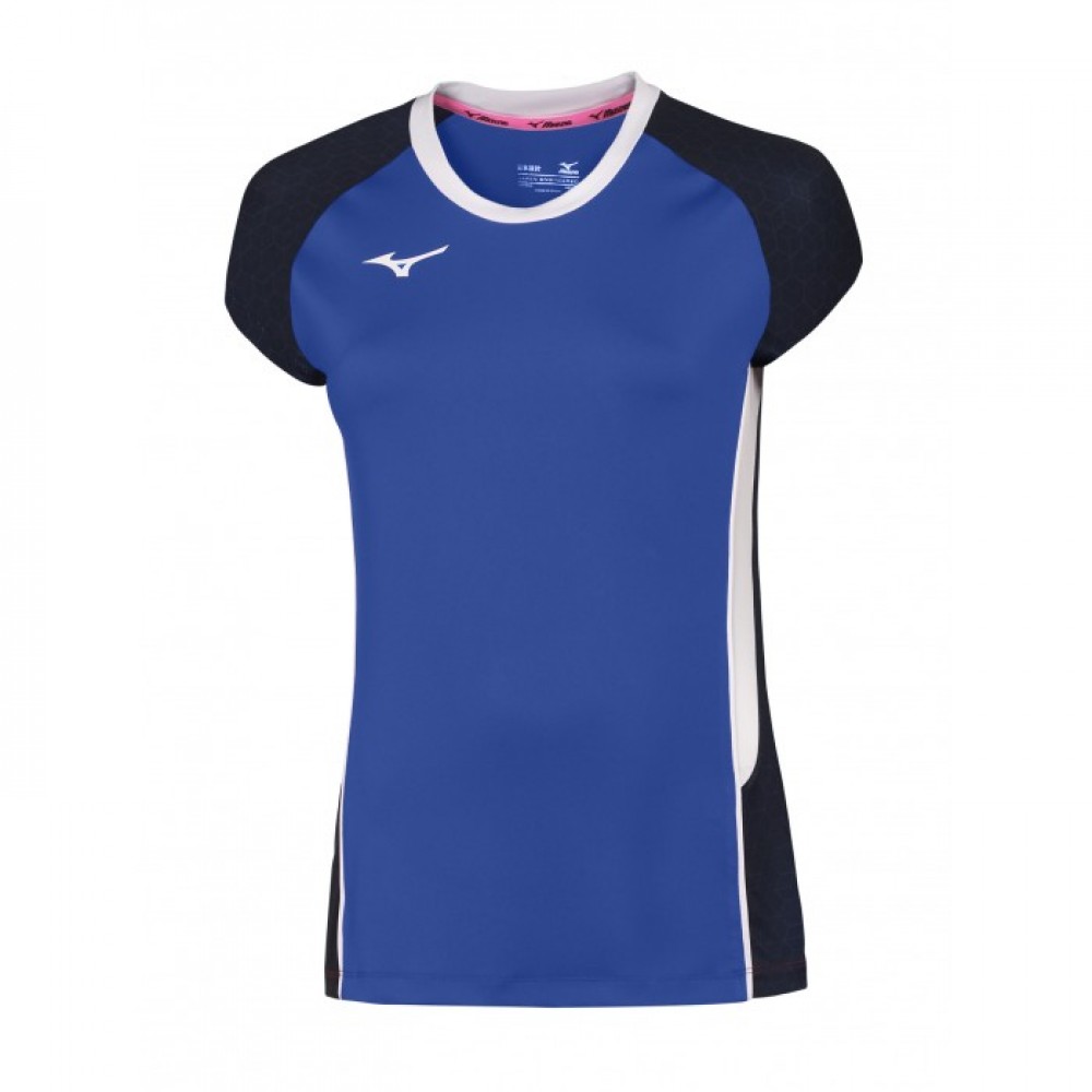 Волейбольная футболка женская Mizuno PREMIUM HIGH-KYU TEE Синий/Темно-синий/Белый